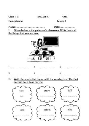 Worksheet for Class 2 English Assignment 28 Lesson 1