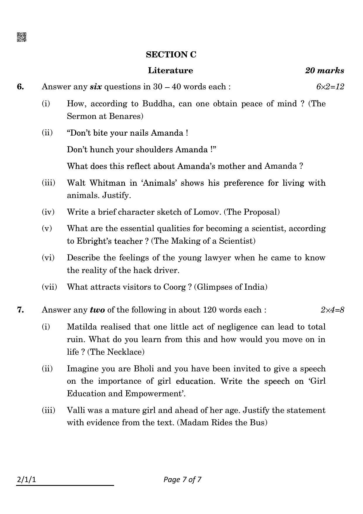 CBSE Class 10 2-1-1 English L & L 2022 Question Paper - Page 7