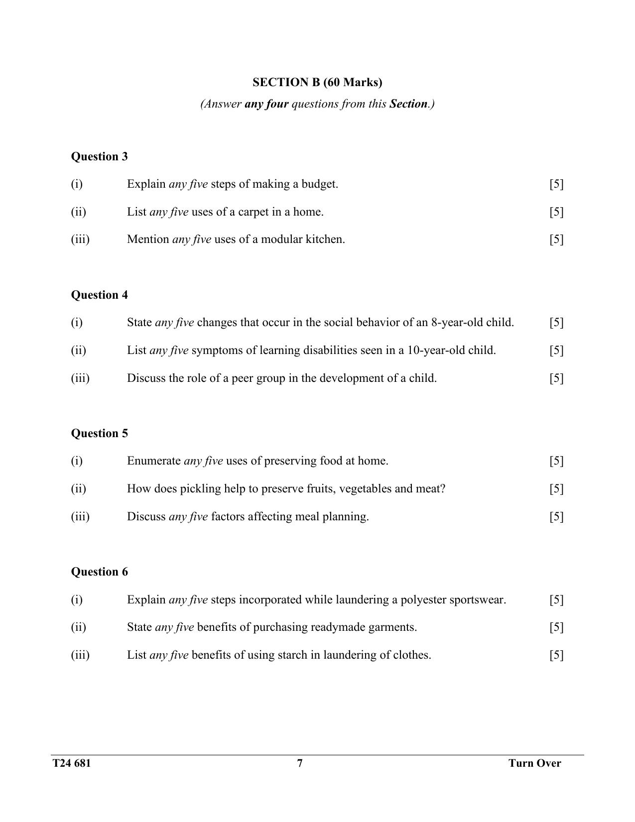 ICSE Class 10 Home Science 2024 Question Paper - Page 7