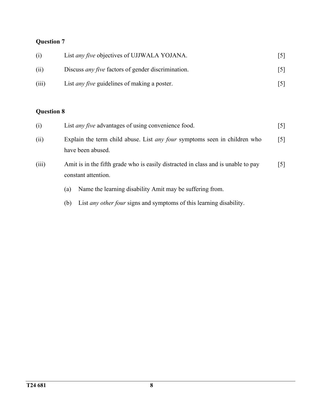 ICSE Class 10 Home Science 2024 Question Paper - Page 8