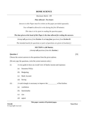 ICSE Class 10 Home Science 2024 Question Paper