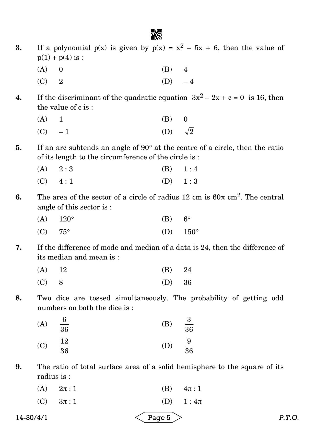CBSE Class 10 30-4-1 Mathematics Standard 2024 Question Paper - Page 5