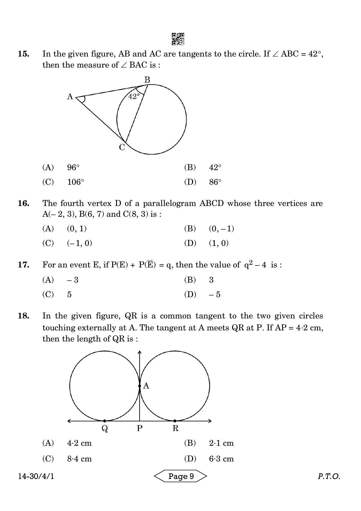CBSE Class 10 30-4-1 Mathematics Standard 2024 Question Paper - Page 9