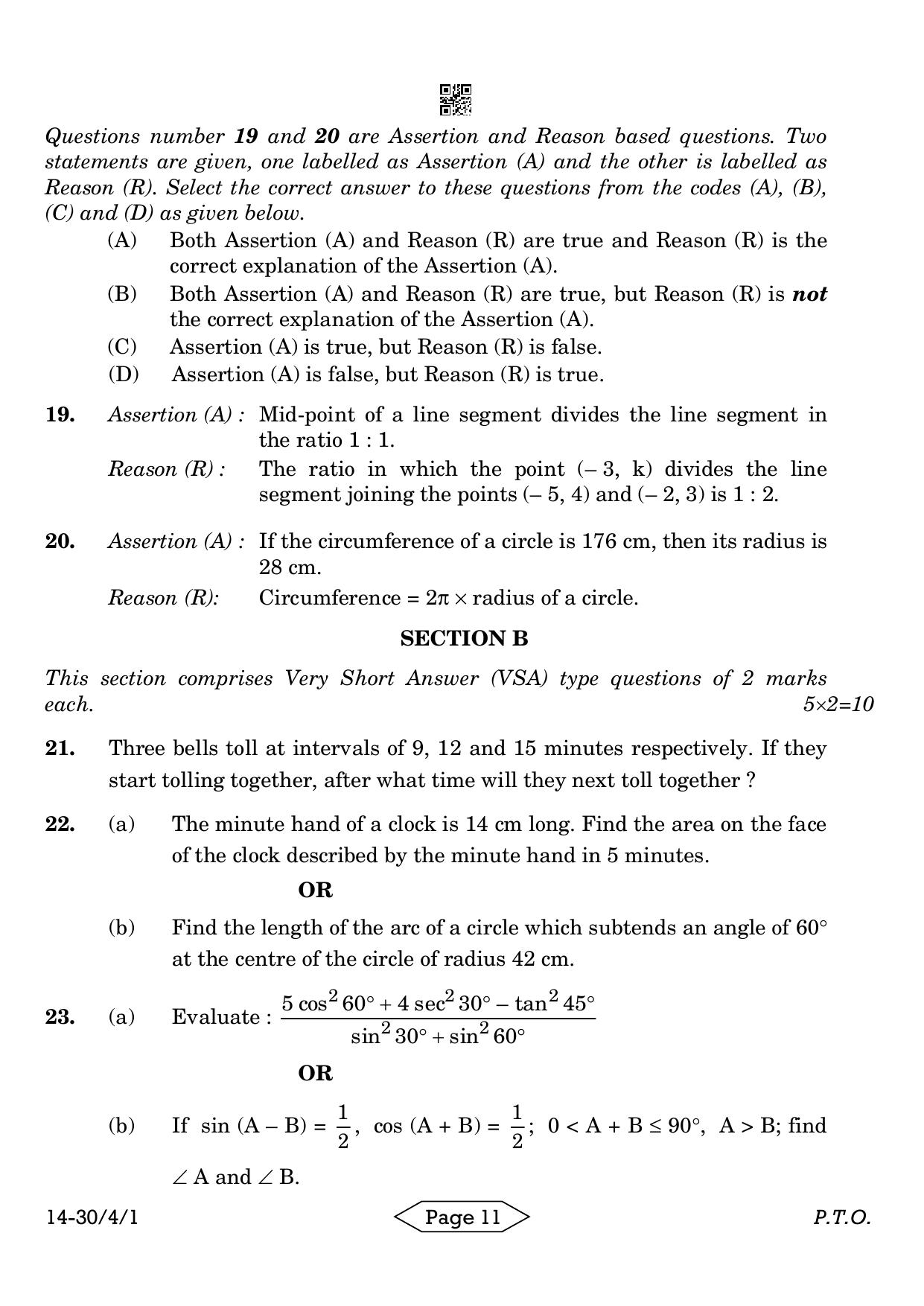 CBSE Class 10 30-4-1 Mathematics Standard 2024 Question Paper - Page 11