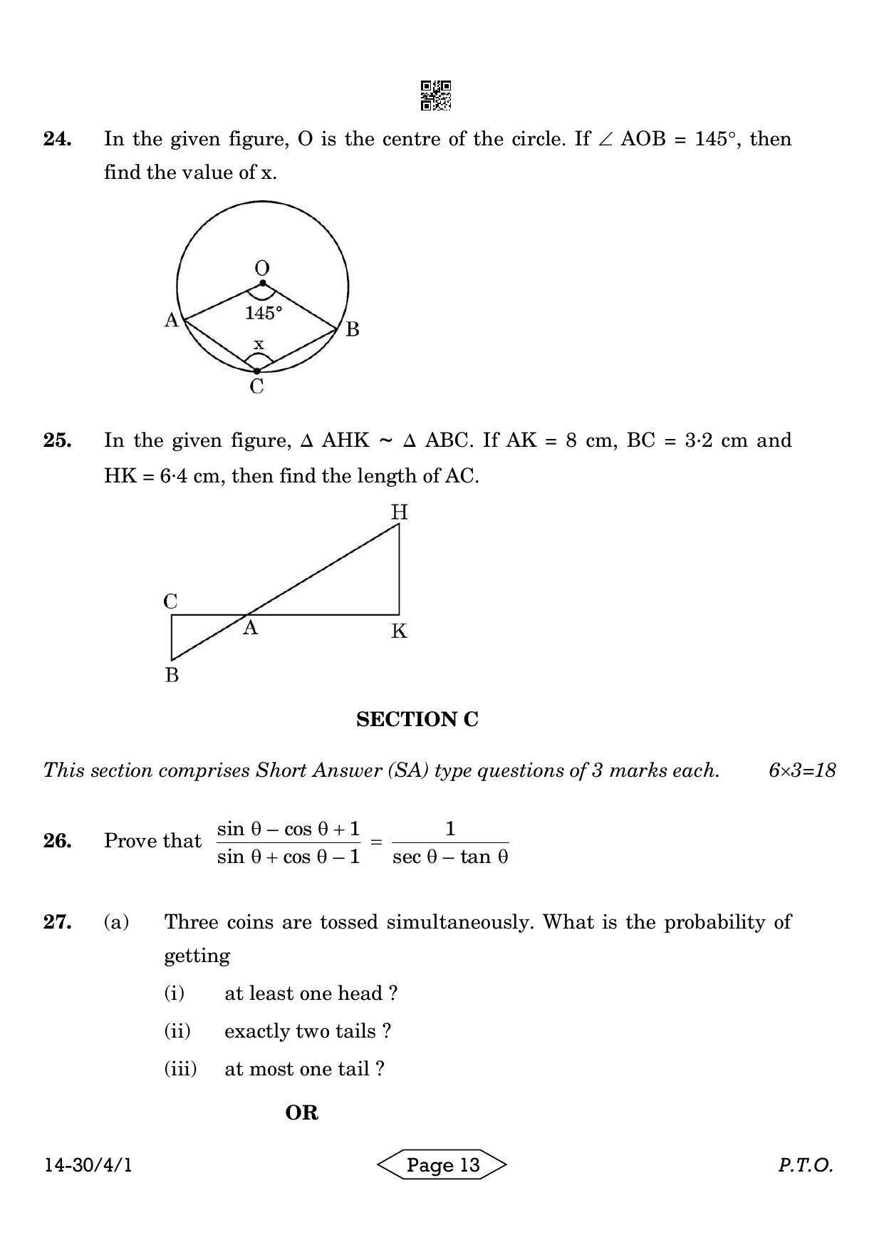 CBSE Class 10 30-4-1 Mathematics Standard 2024 Question Paper - Page 13