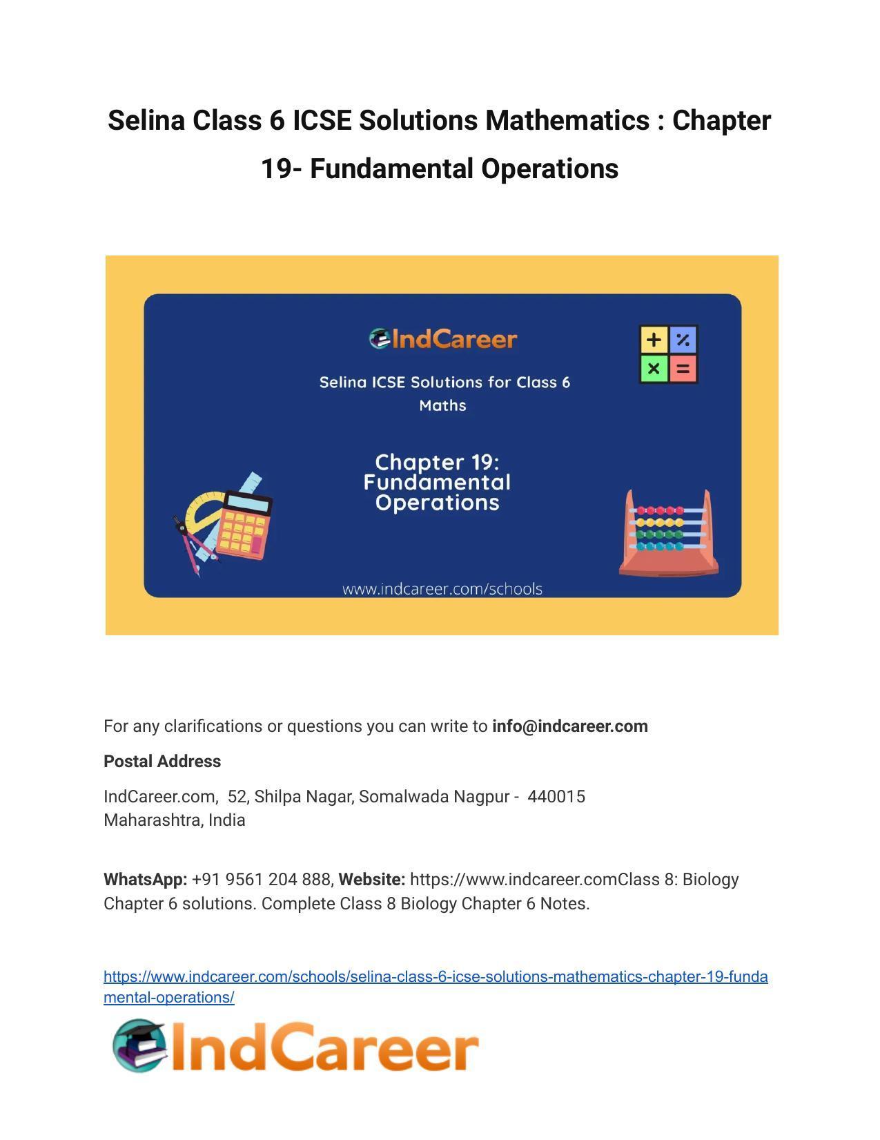 Selina Class 6 ICSE Solutions Mathematics : Chapter 19- Fundamental Operations - Page 1
