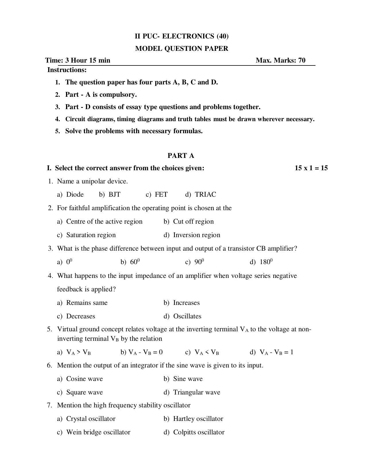 Karnataka II PUC Electronics Model Question Paper 2023 - Page 2