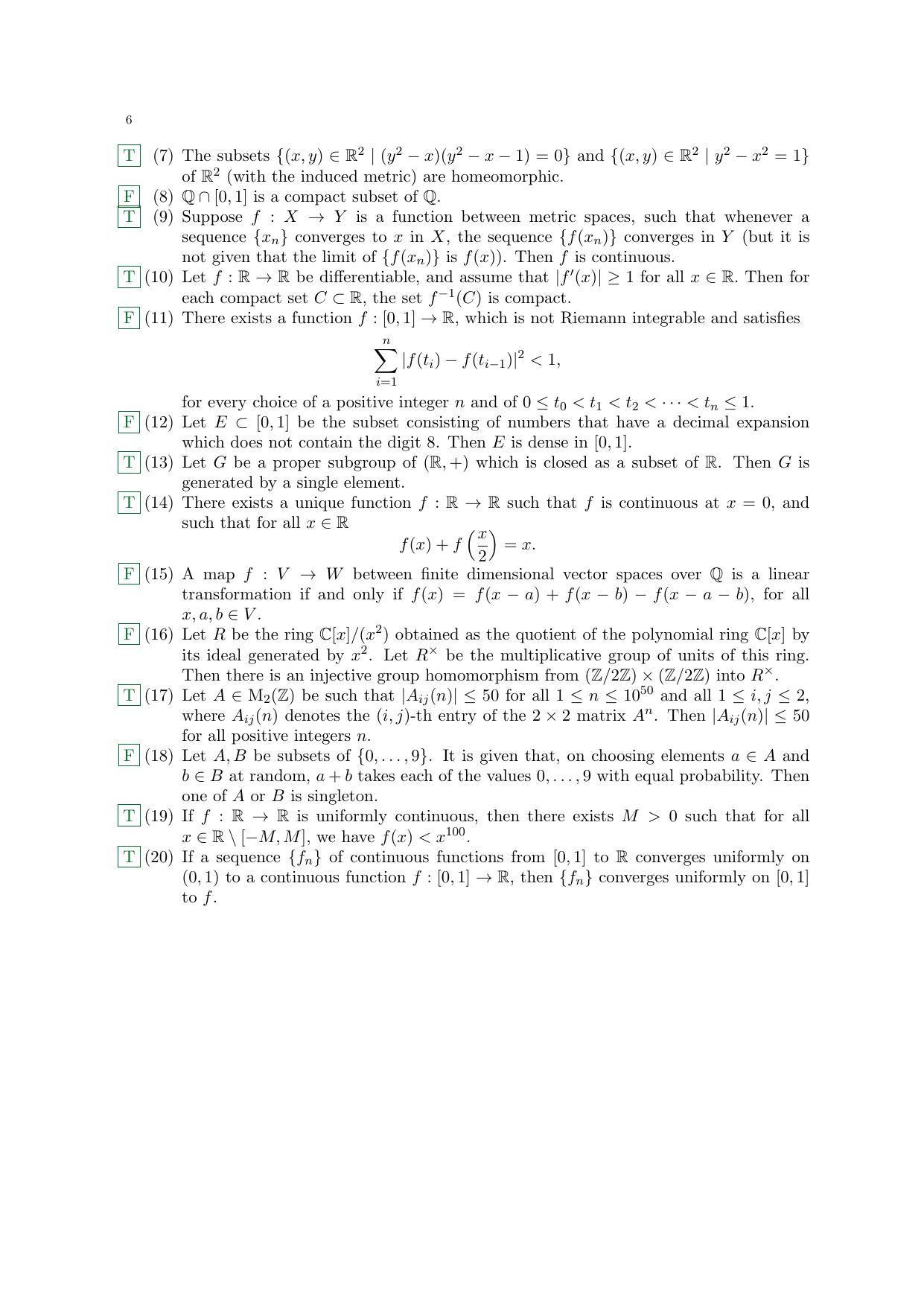 TIFR GS 2024 Maths Question Paper - Page 6