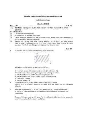 HP Board Class 11 Physics Model Paper