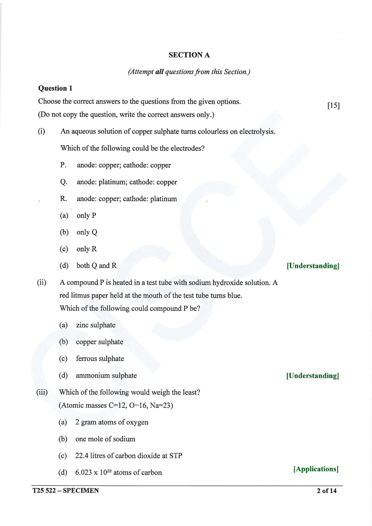 ICSE Class 10 2025 Chemistry (Science Paper 2) (QP & MS) Specimen Paper - Page 2