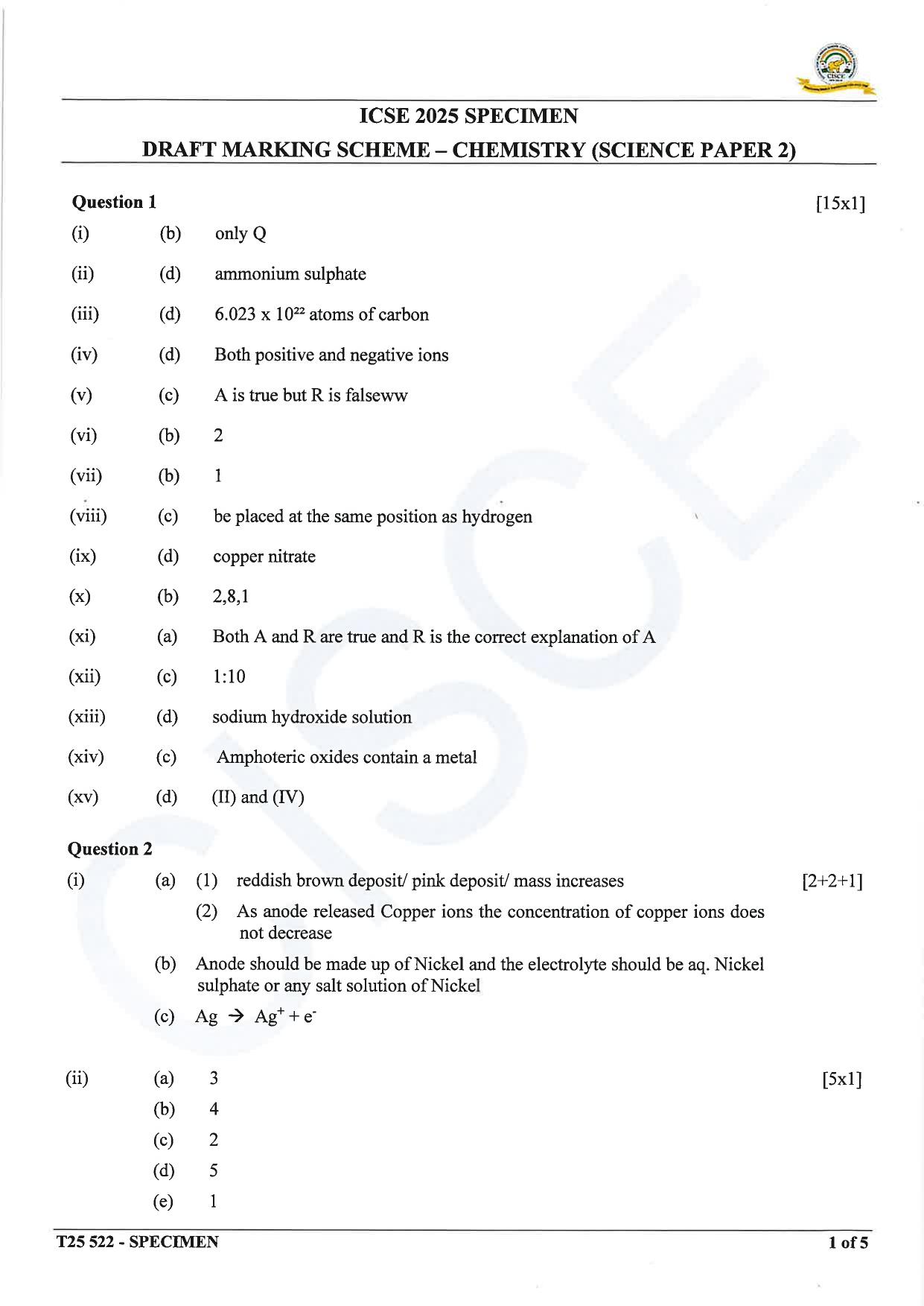 ICSE Class 10 2025 Chemistry (Science Paper 2) (QP & MS) Specimen Paper - Page 15