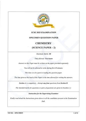 ICSE Class 10 2025 Chemistry (Science Paper 2) (QP & MS) Specimen Paper