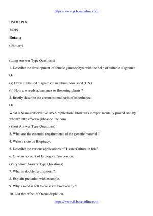 JKBOSE Class 12 Biology-Botany Question Papers 2010 (34019)