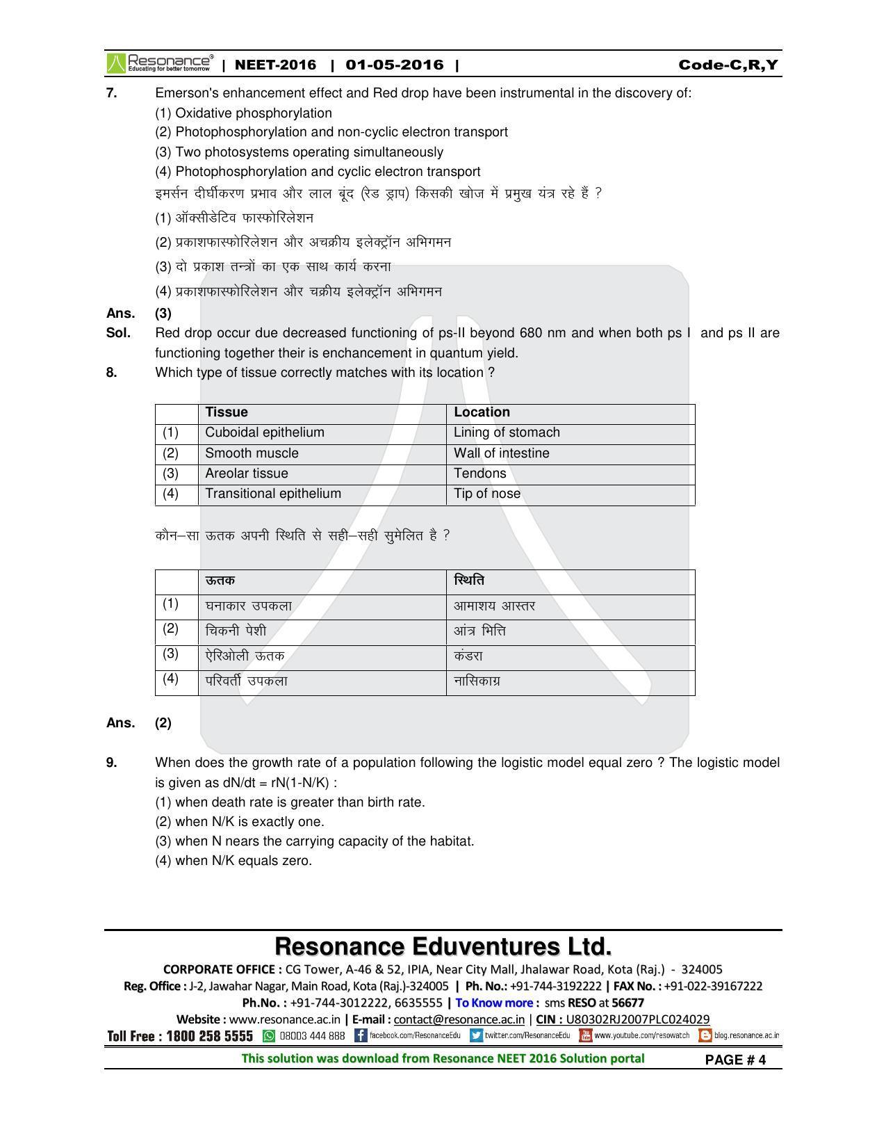 NEET Code C/ R/ Y 2016 Answer & Solutions - Page 6