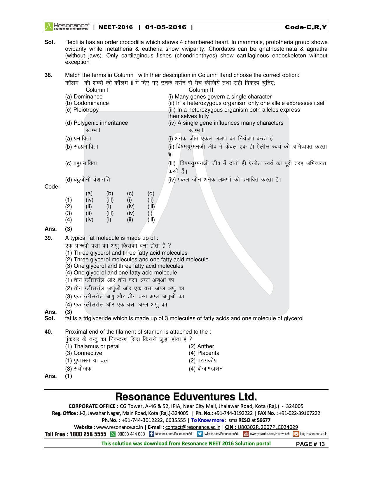 NEET Code C/ R/ Y 2016 Answer & Solutions - Page 15