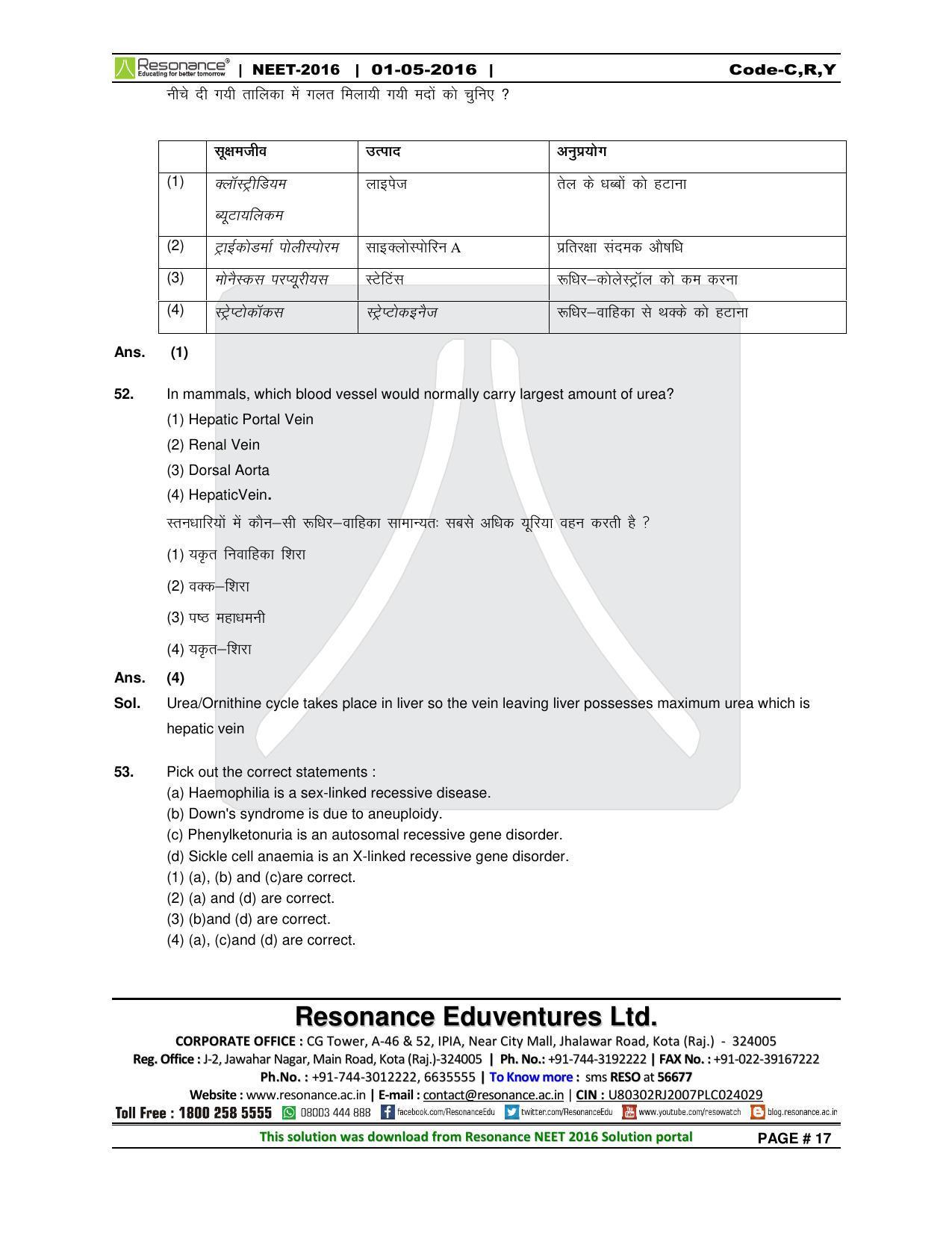 NEET Code C/ R/ Y 2016 Answer & Solutions - Page 19