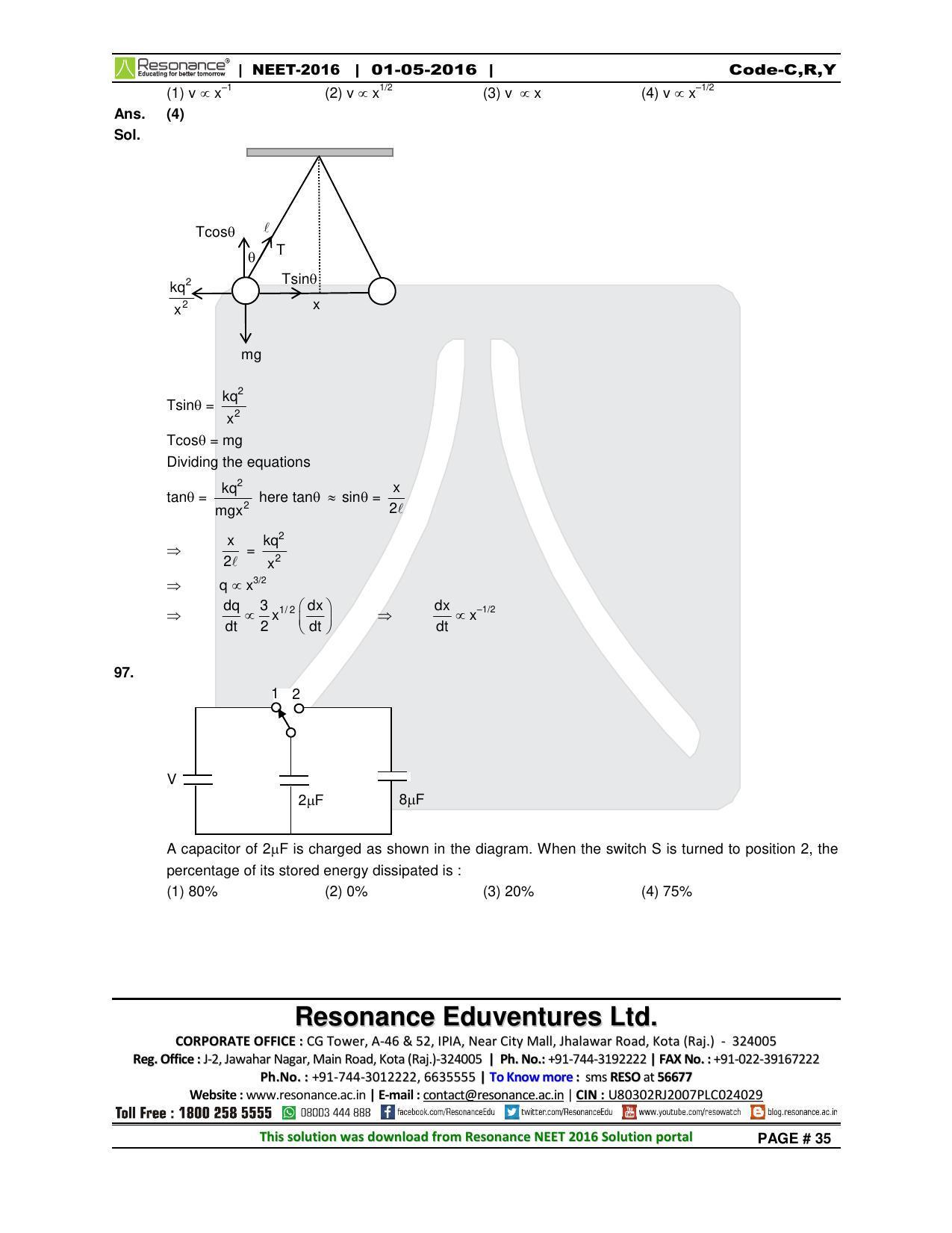 NEET Code C/ R/ Y 2016 Answer & Solutions - Page 37