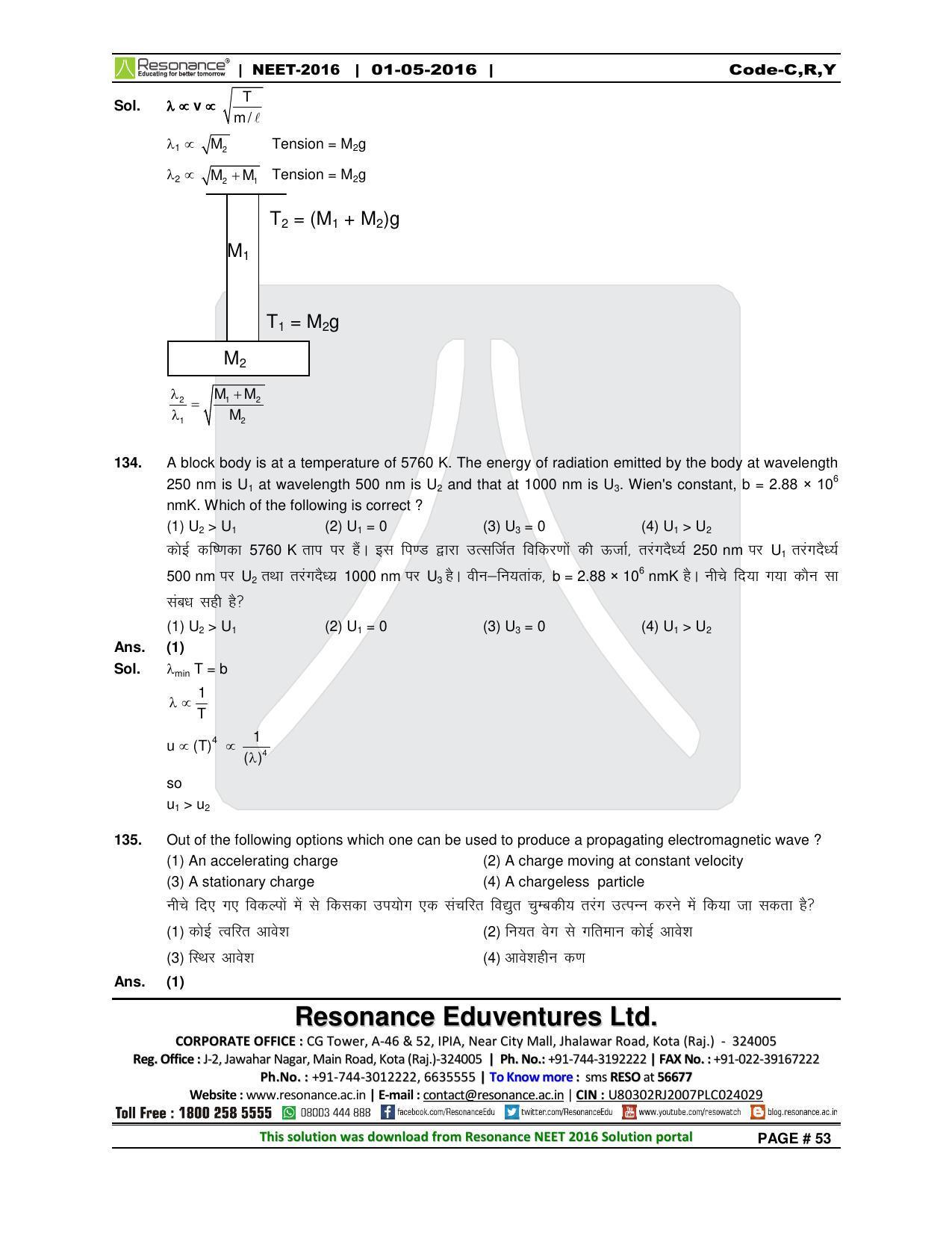 NEET Code C/ R/ Y 2016 Answer & Solutions - Page 55