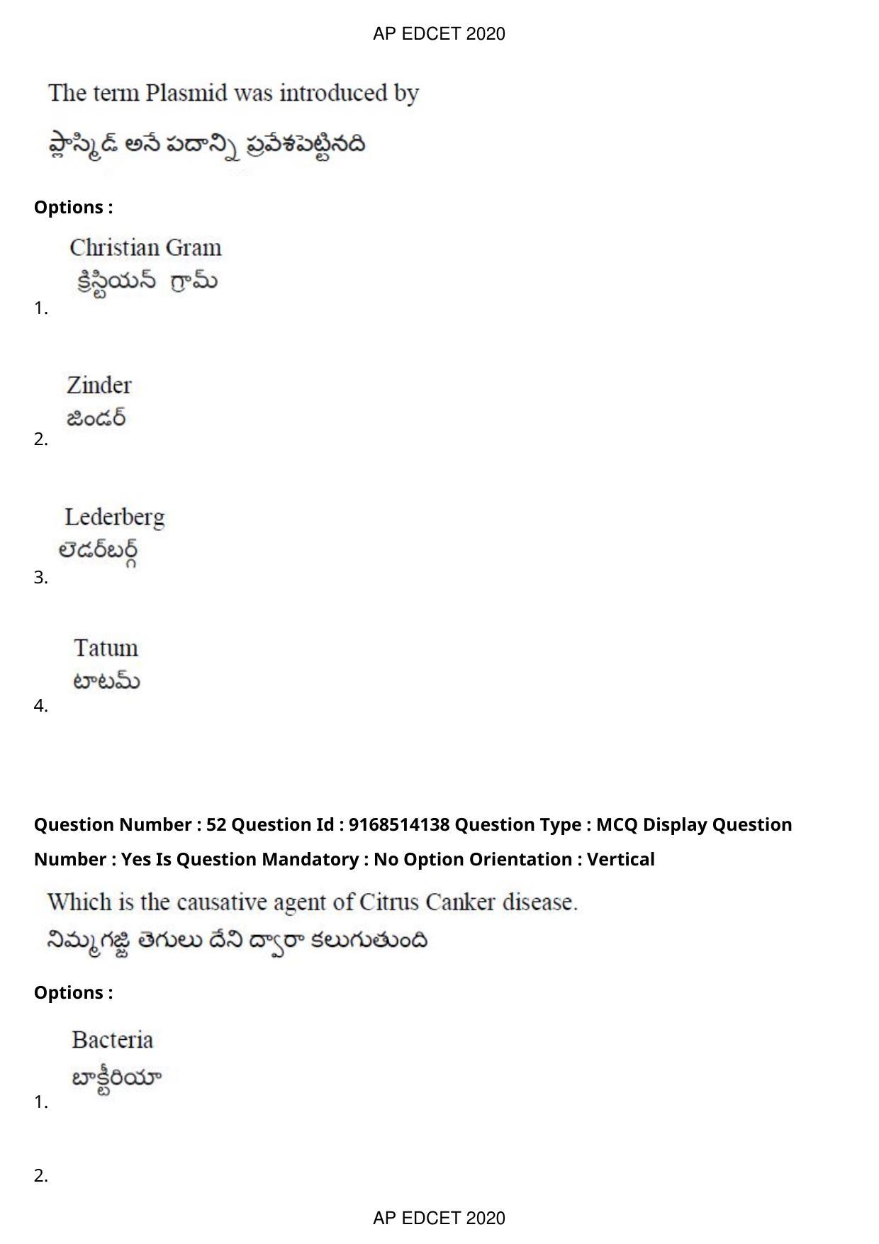 AP EDCET 2020 Biological Science Question Paper - Page 38