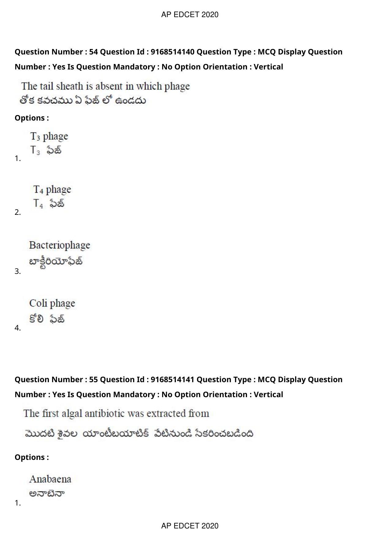 AP EDCET 2020 Biological Science Question Paper - Page 40