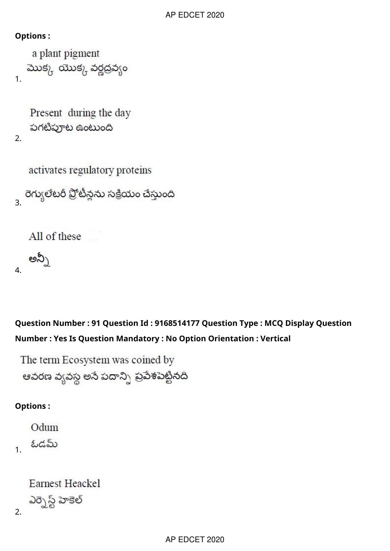 AP EDCET 2020 Biological Science Question Paper - Page 67