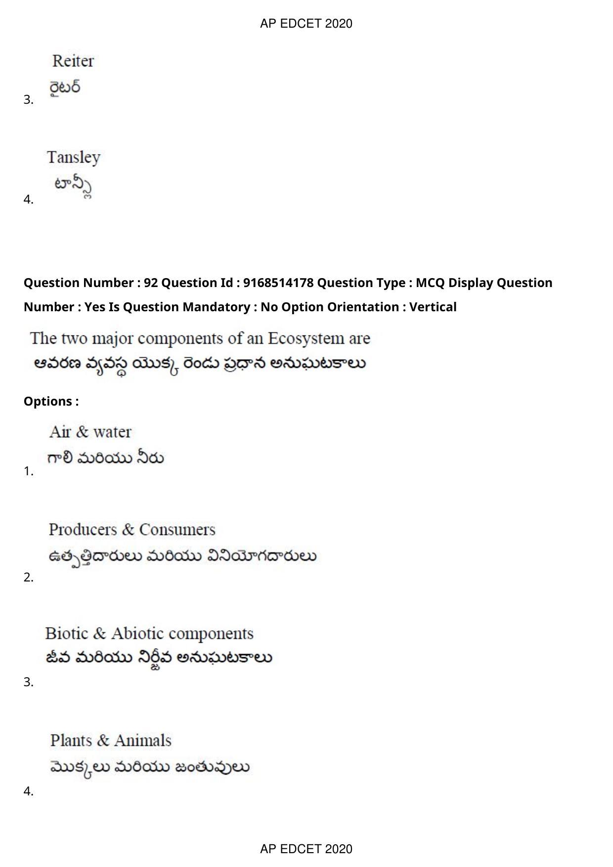 AP EDCET 2020 Biological Science Question Paper - Page 68