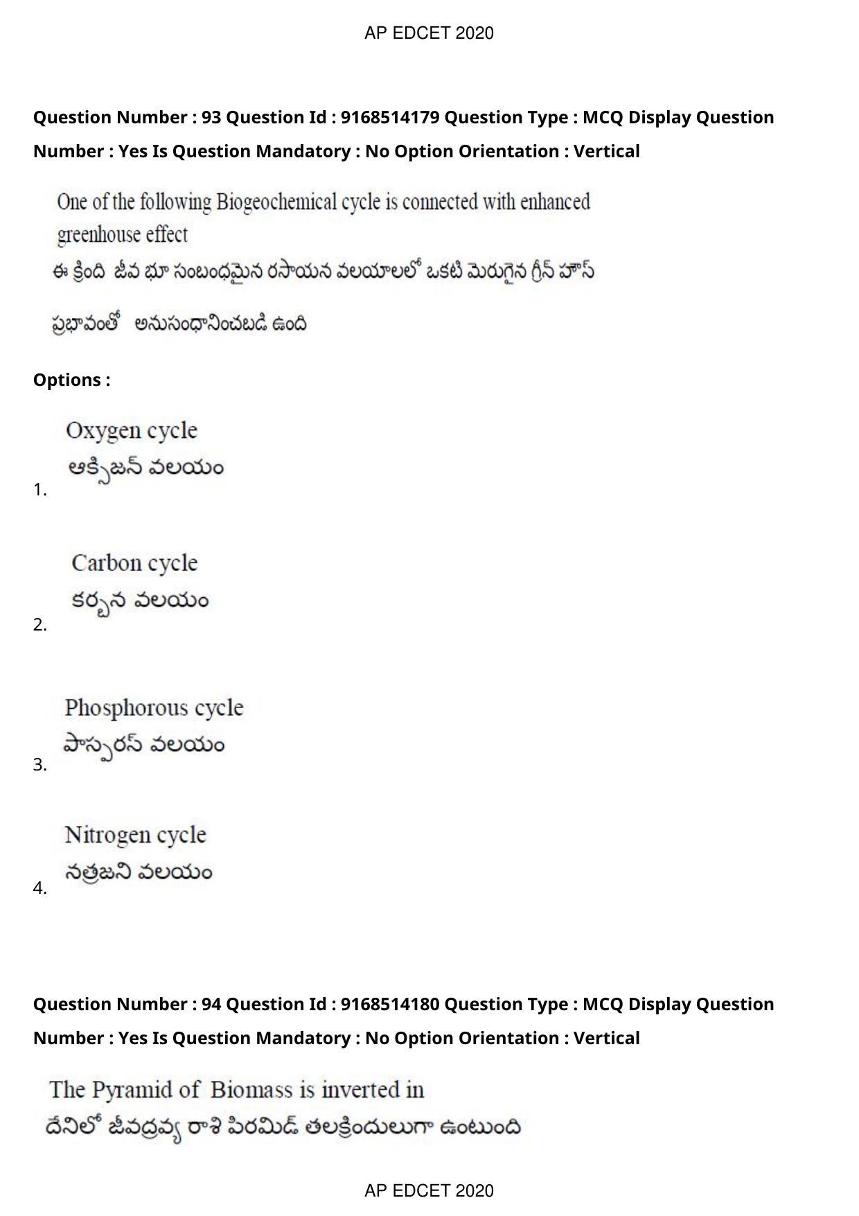 AP EDCET 2020 Biological Science Question Paper - Page 69