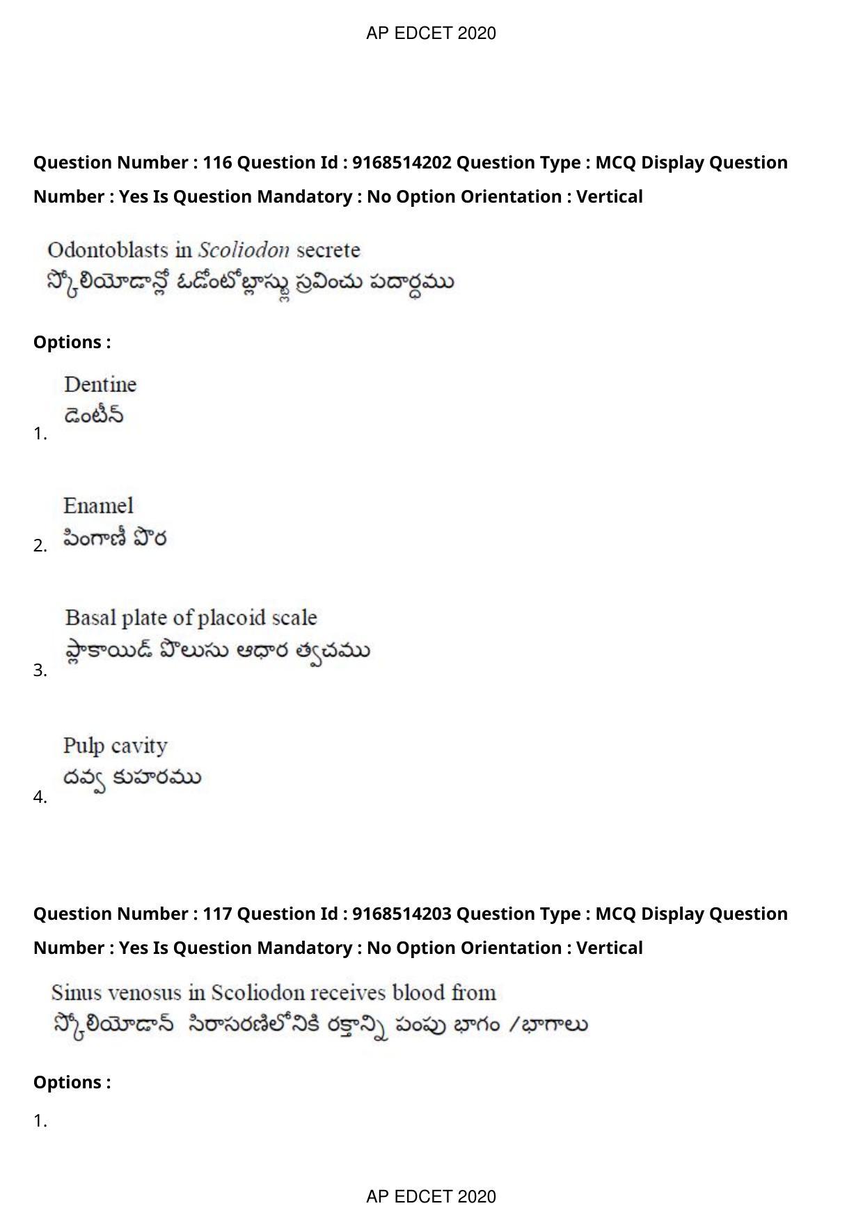 AP EDCET 2020 Biological Science Question Paper - Page 86