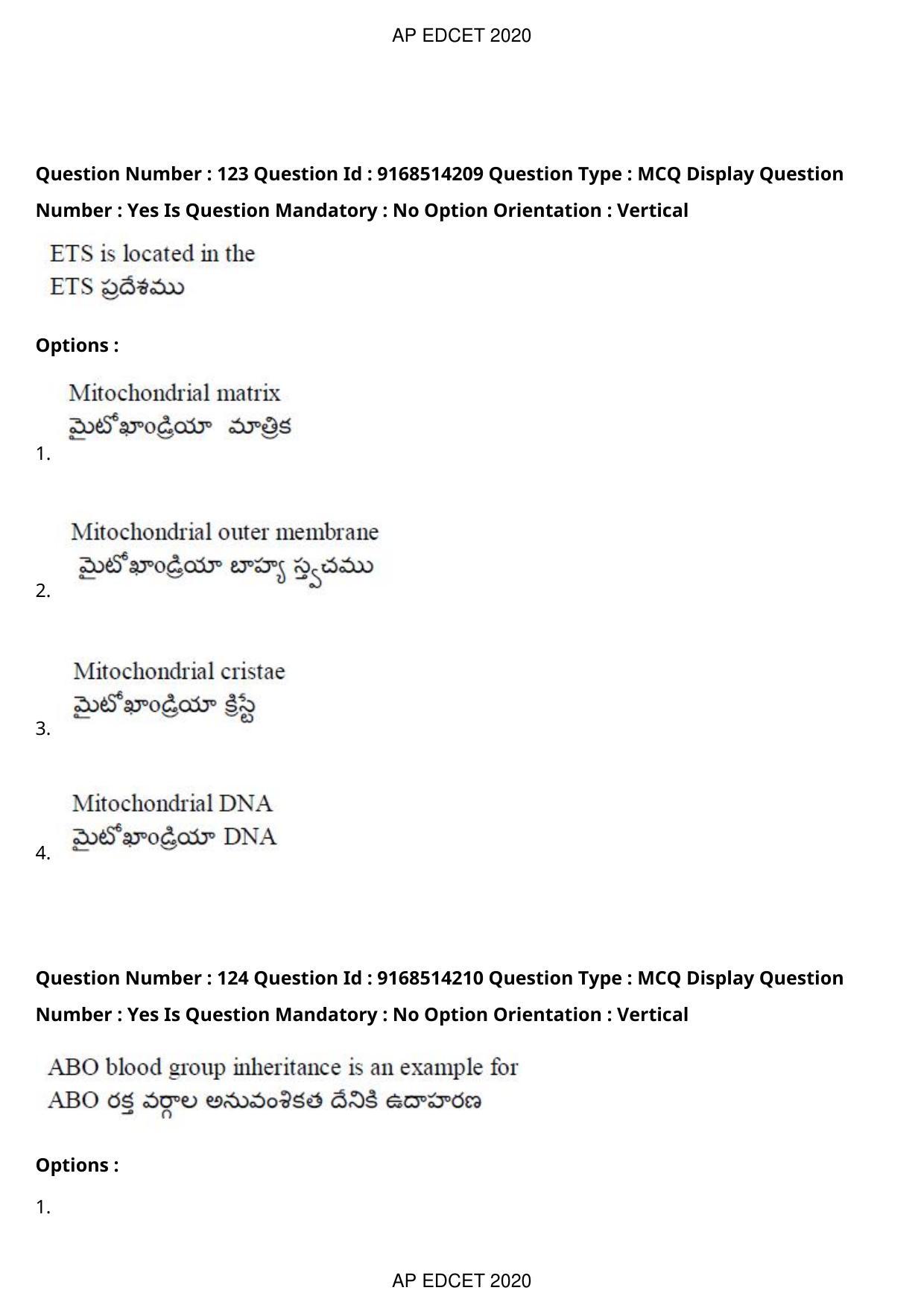 AP EDCET 2020 Biological Science Question Paper - Page 91
