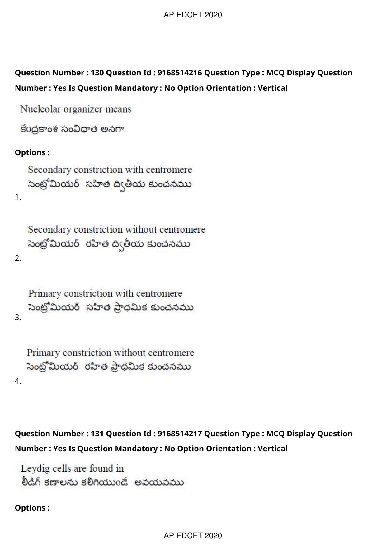 AP EDCET 2020 Biological Science Question Paper - Page 96