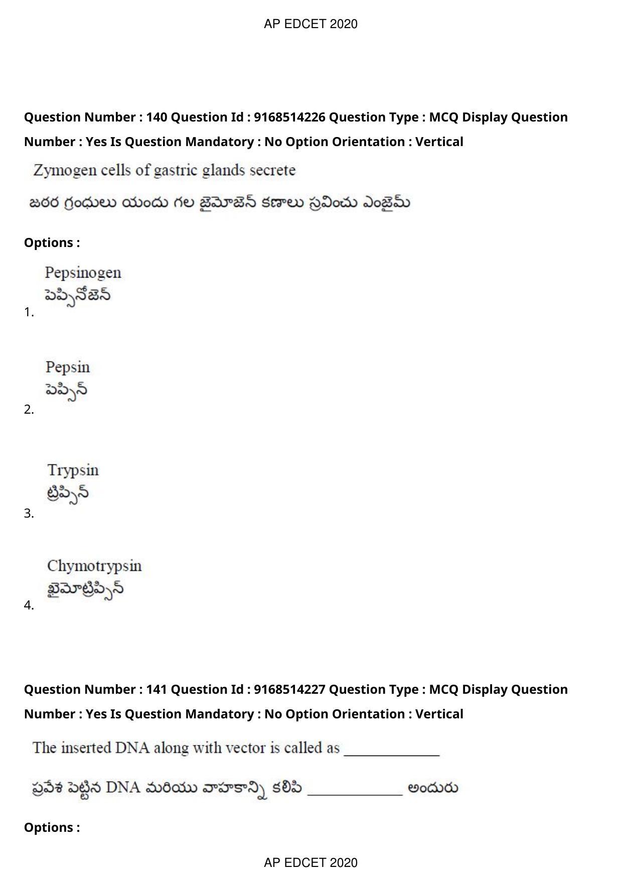 AP EDCET 2020 Biological Science Question Paper - Page 103