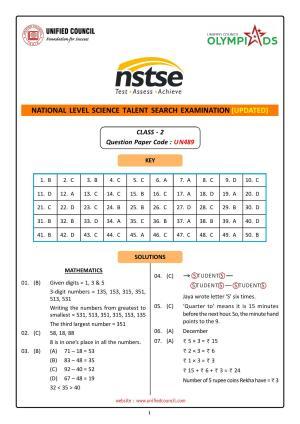 NSTSE 2023 Class 2 Answer Key (Paper Code 489)