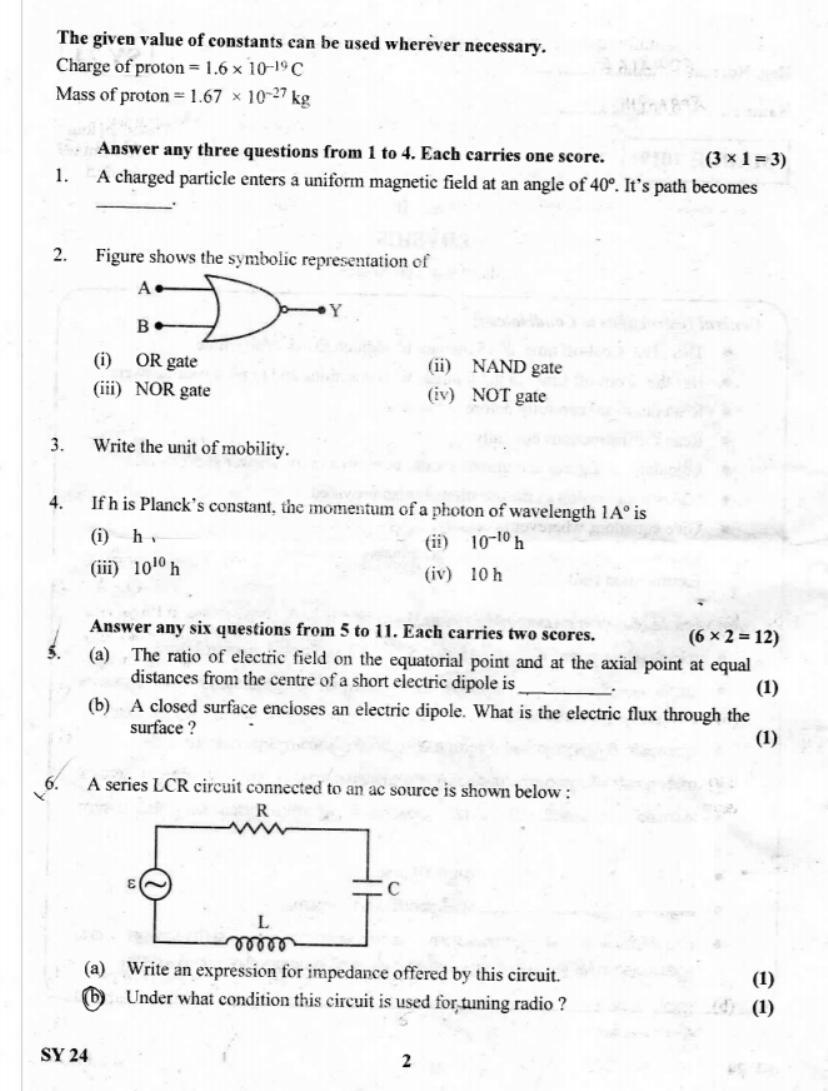 Kerala Plus Two 2019 Physics Question Paper - Page 2