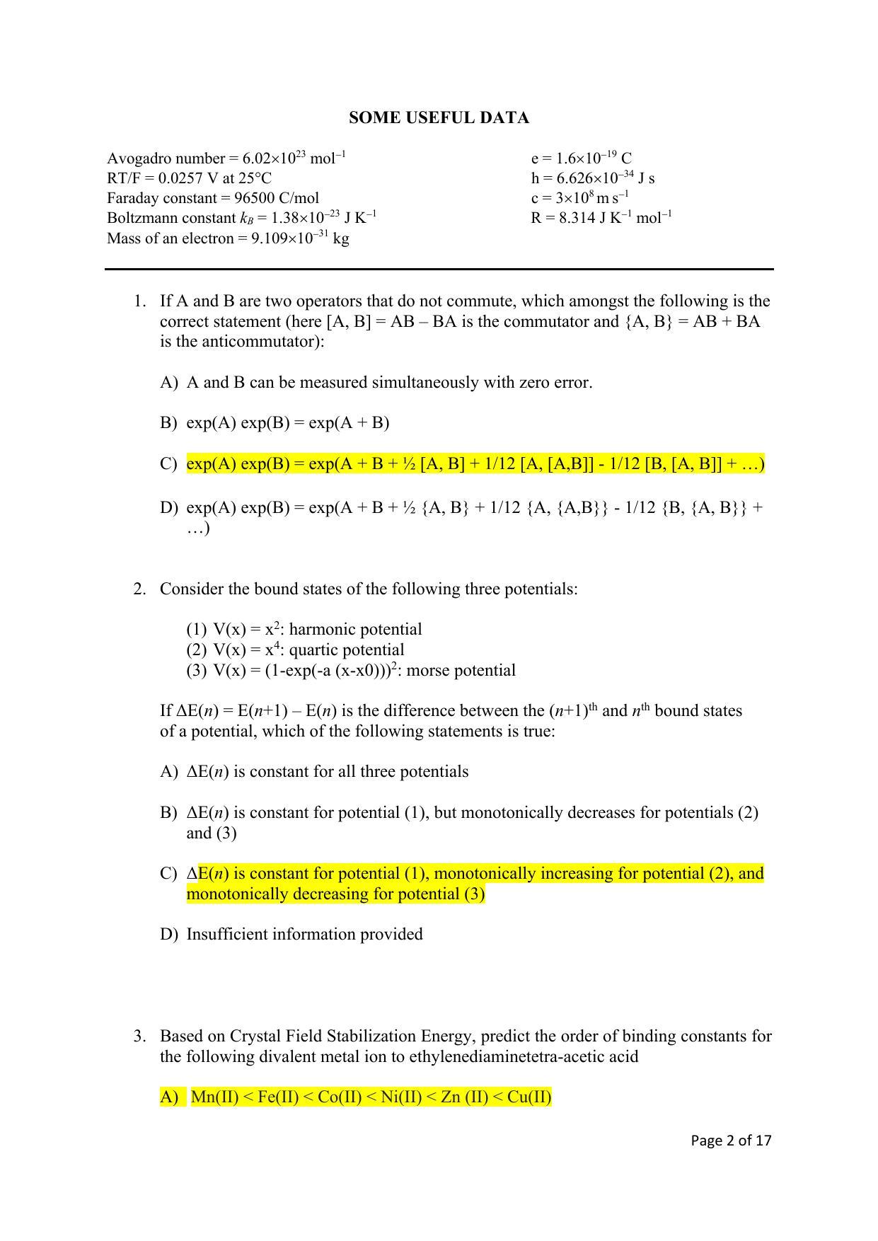 TIFR GS 2023 Chemistry Question Paper - Page 2