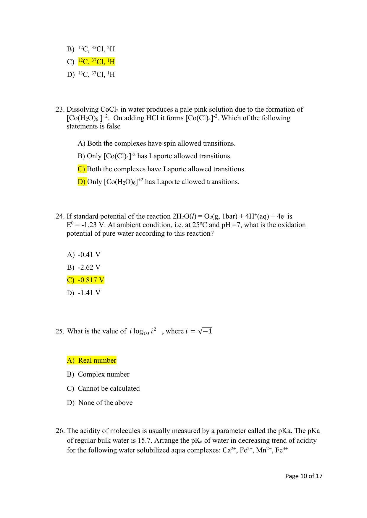 TIFR GS 2023 Chemistry Question Paper - Page 10