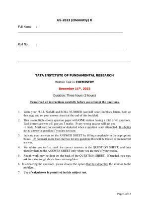 TIFR GS 2023 Chemistry Question Paper