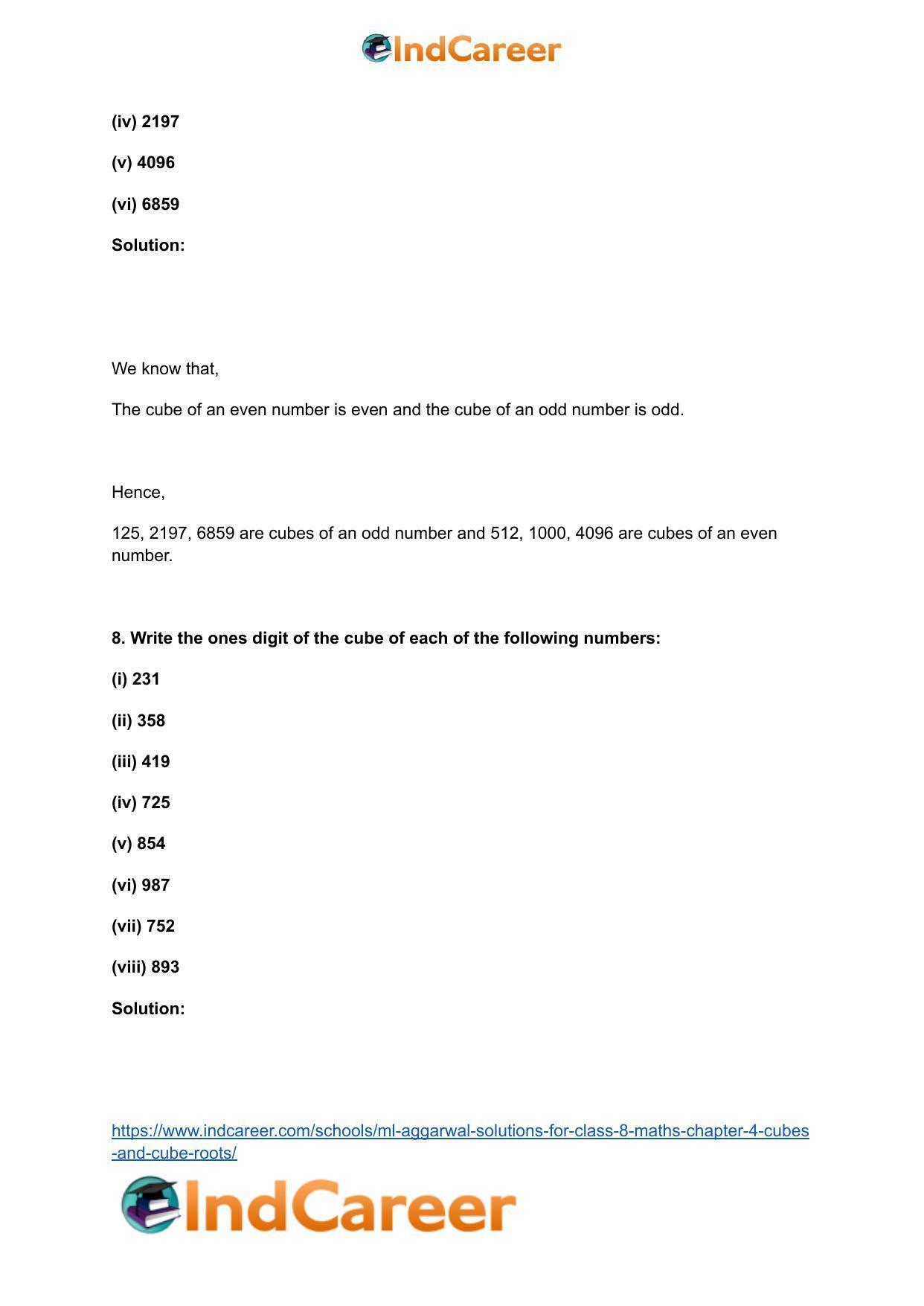 ML Aggarwal Solutions for Class 8 Maths Chapter 4- Cubes and Cube Roots - Page 18