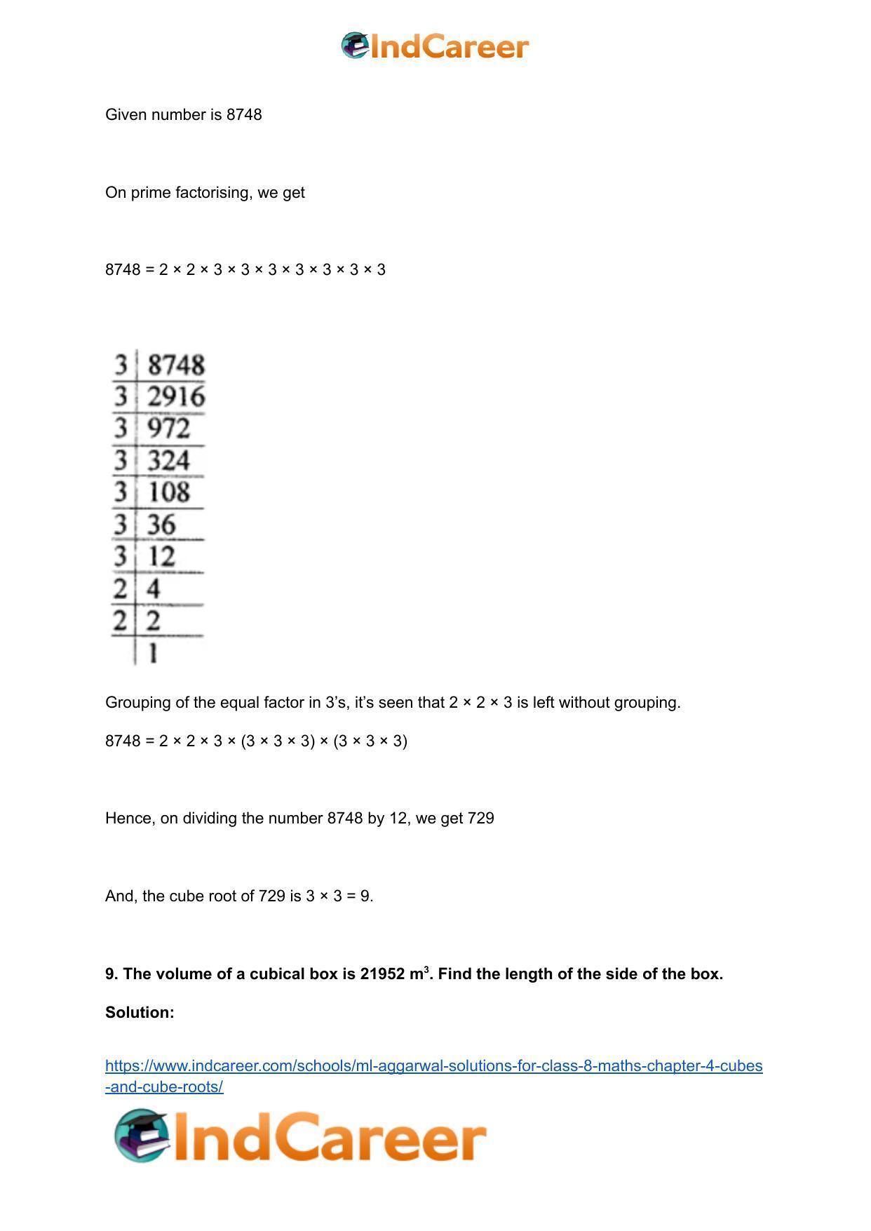 ML Aggarwal Solutions for Class 8 Maths Chapter 4- Cubes and Cube Roots - Page 36