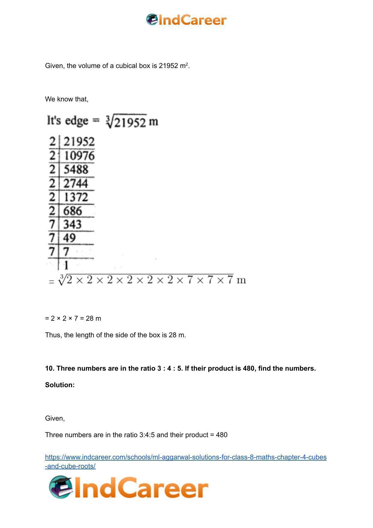 ML Aggarwal Solutions for Class 8 Maths Chapter 4- Cubes and Cube Roots - Page 37