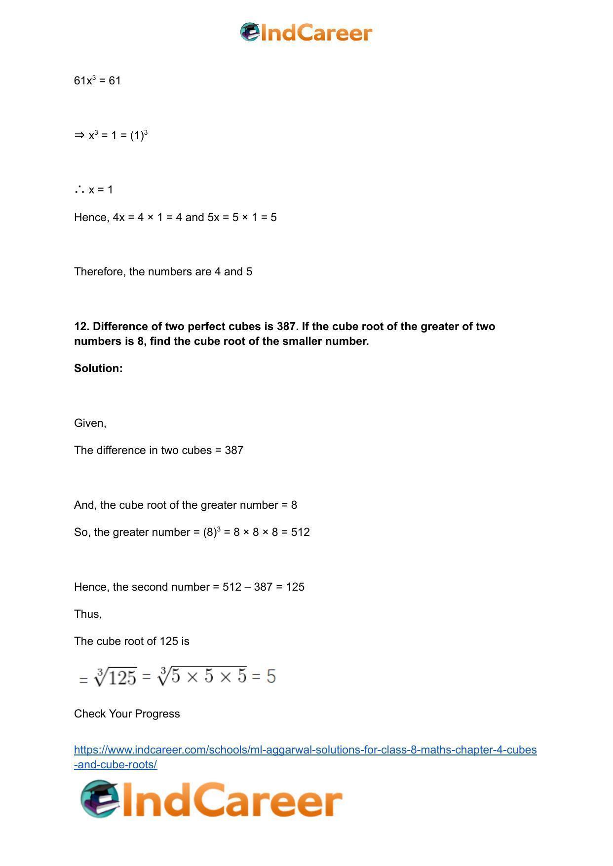 ML Aggarwal Solutions for Class 8 Maths Chapter 4- Cubes and Cube Roots - Page 39
