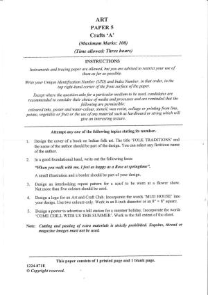 ISC Class 12 Arts Paper 5 (Crafts) 2024 Question Paper