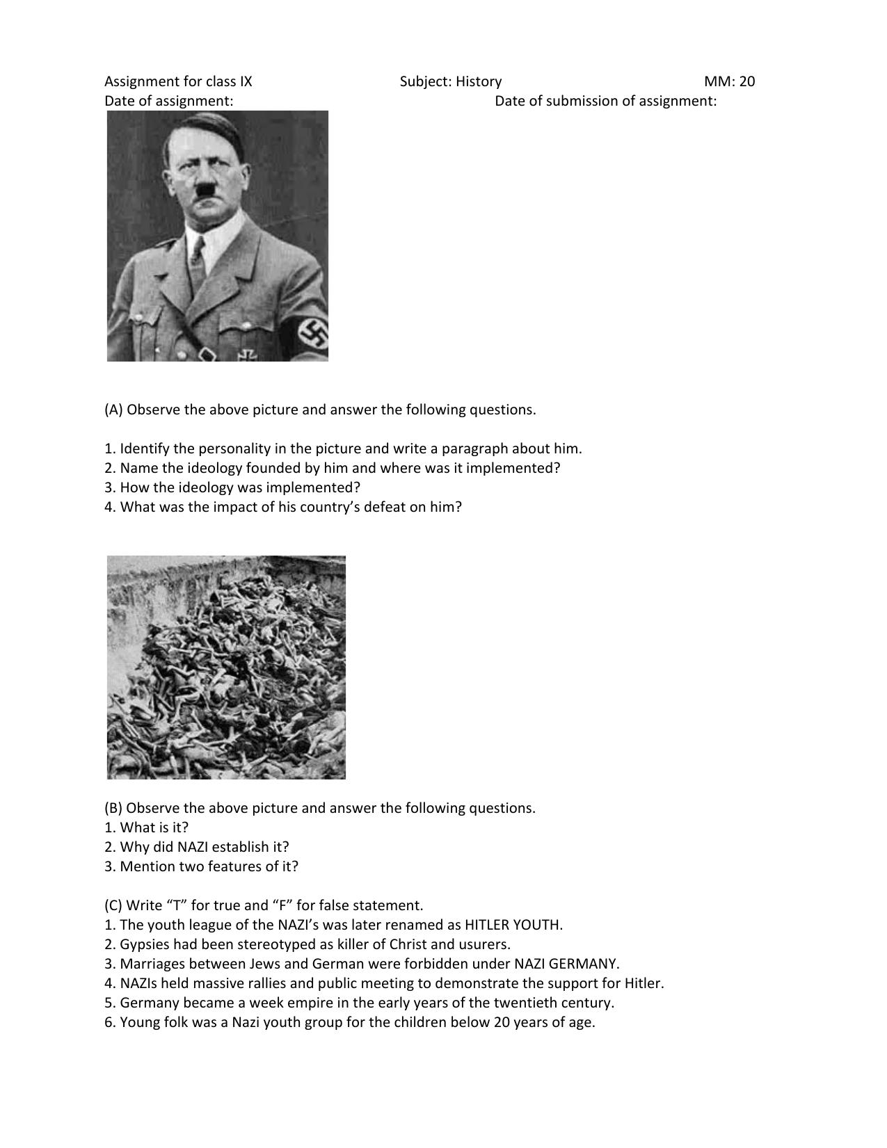 CBSE Worksheets for Class 9 Social Science Nazi Assignment - Page 1