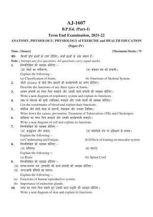 Bilaspur University Question Paper 2021-2022:Bachelor Of Physical Education  (First Year) Anatomy,Physiology,Physiological Of Exercise & Health Education Paper 1