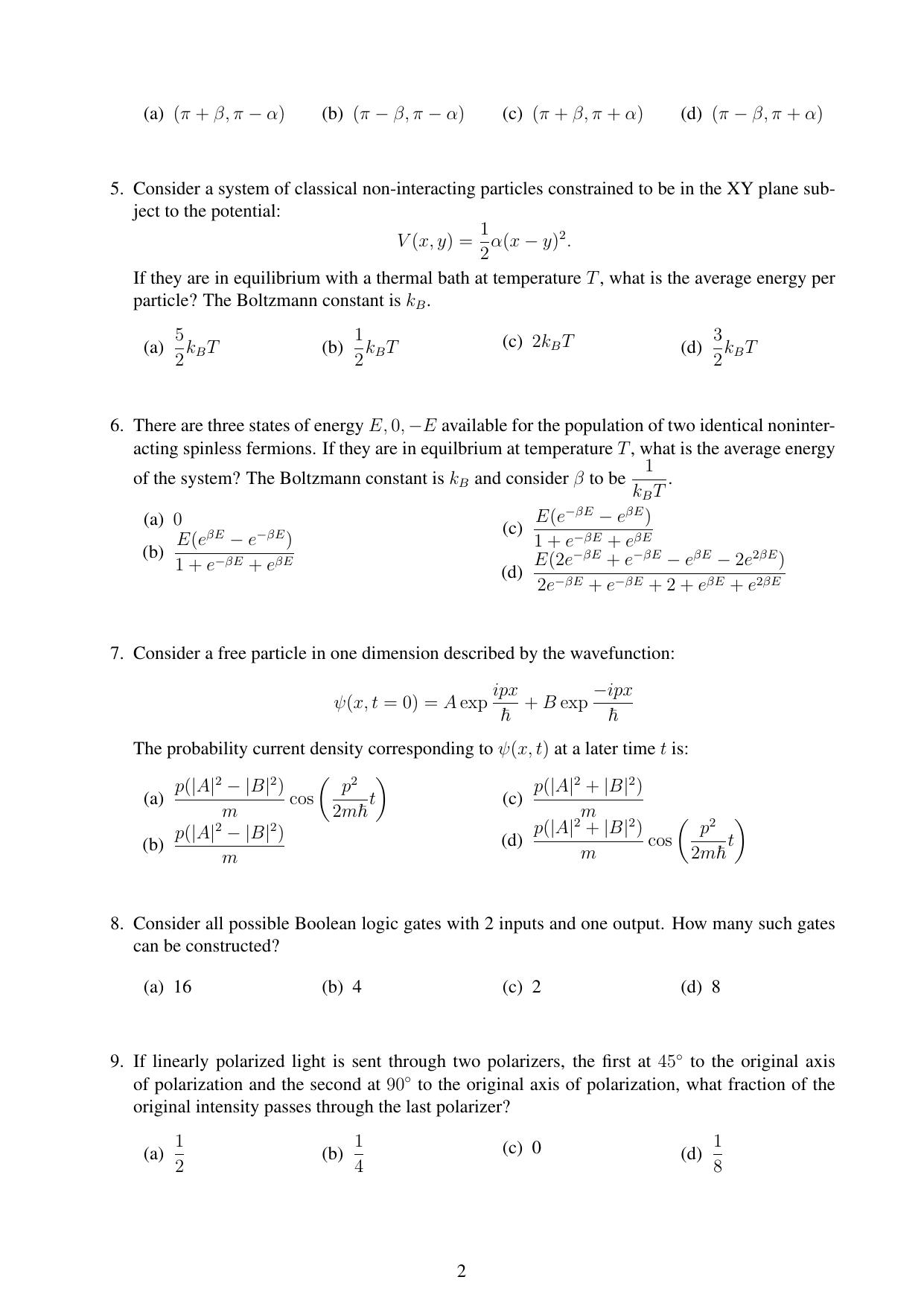 JEST 2023 Physics Question Paper with  Answer key - Page 2