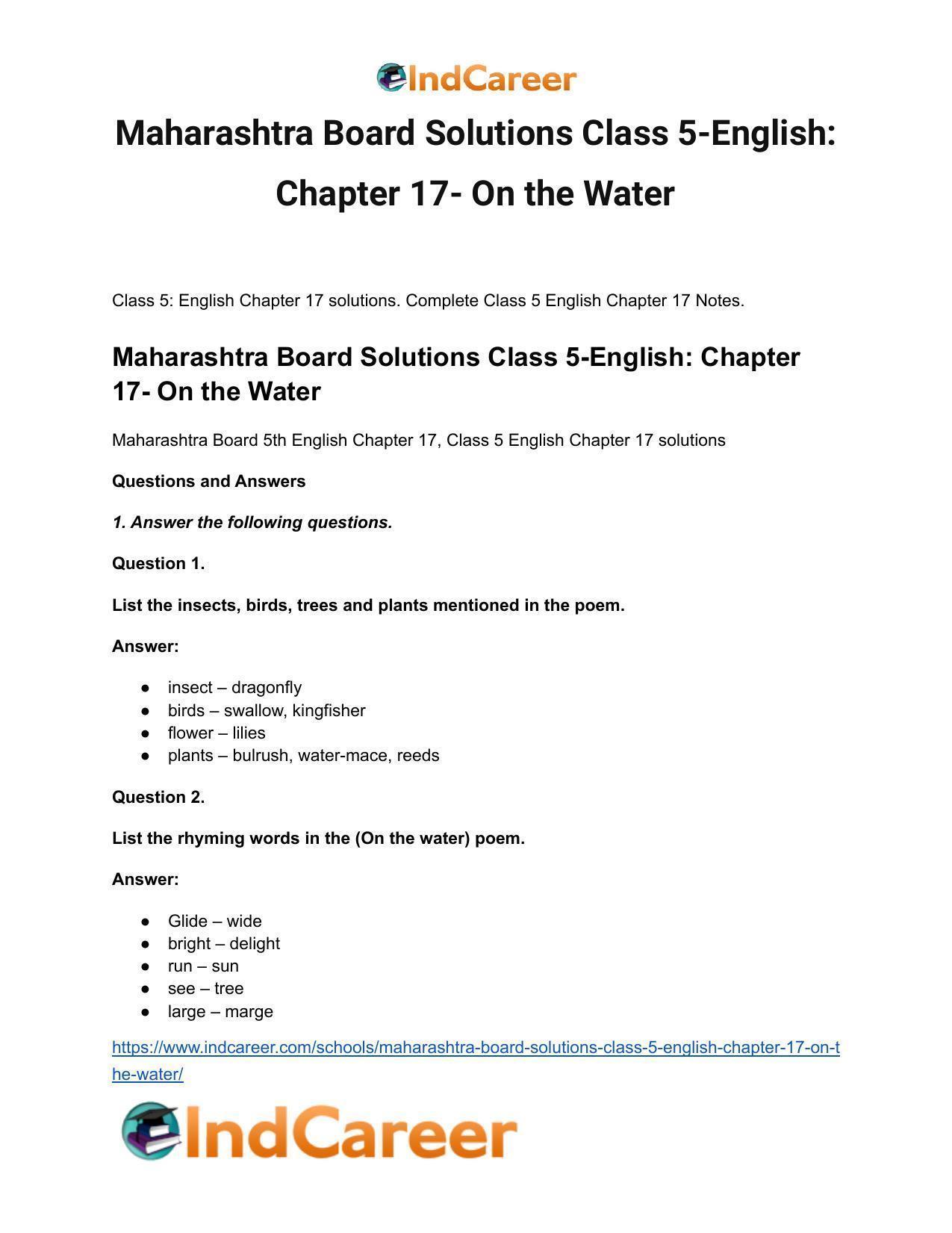 Maharashtra Board Solutions Class 5-English: Chapter 17- On the Water - Page 2