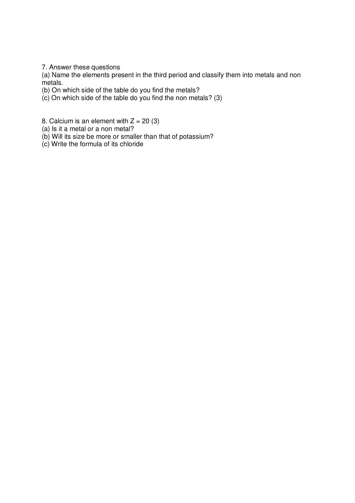CBSE Worksheets for Class 10 Chemistry Periodic Classification of element Assignment 2 - Page 2