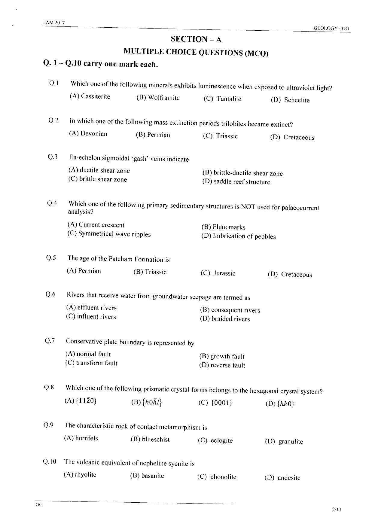 JAM 2017: GG (1) Question Paper - Page 1
