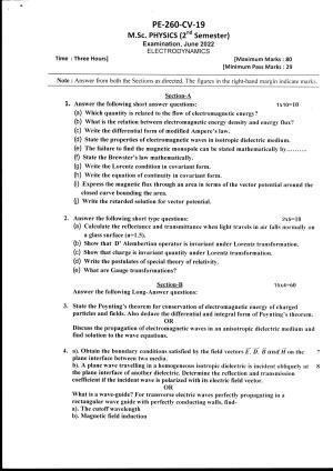 Bilaspur University Question Paper June 2022:M.Sc. Physics (Second Semester) Electrodynamics Paper 1