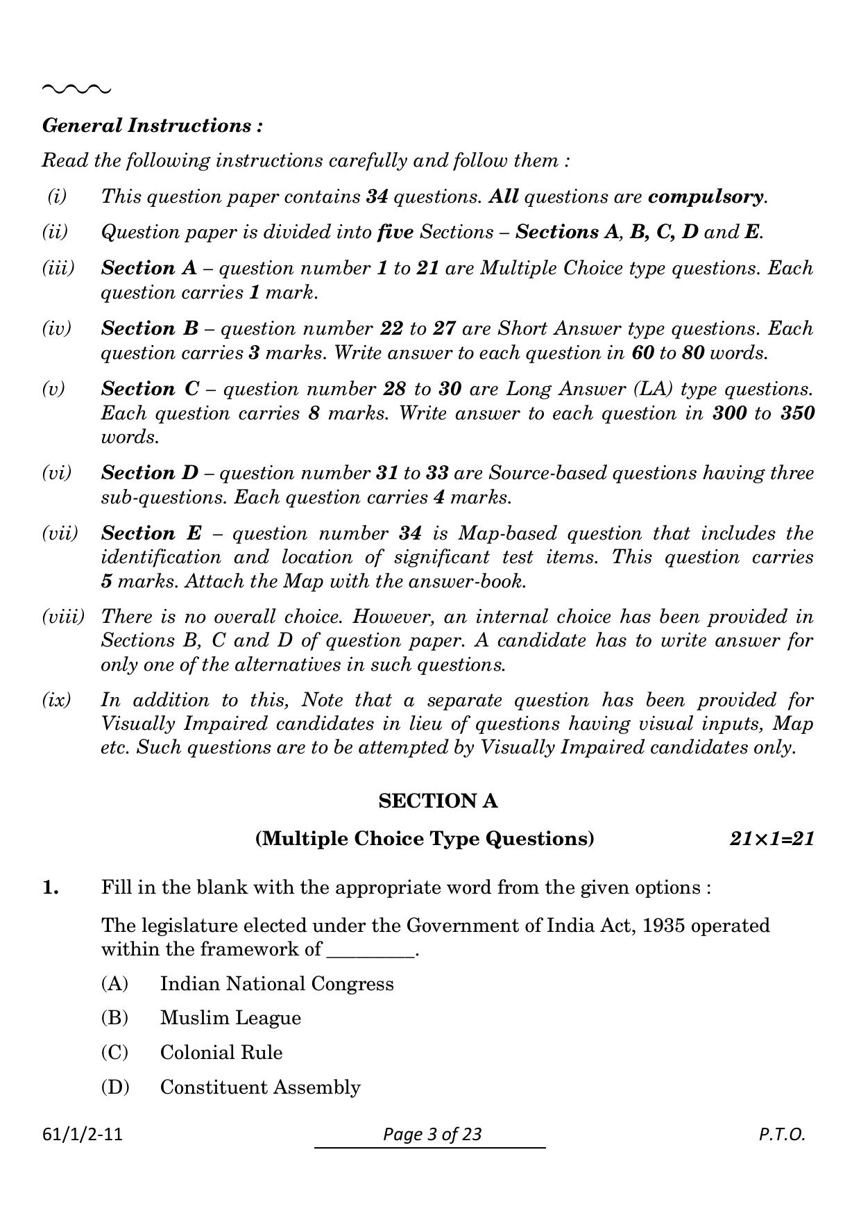 CBSE Class 12 61-1-2 History 2024 Question Paper - Page 3