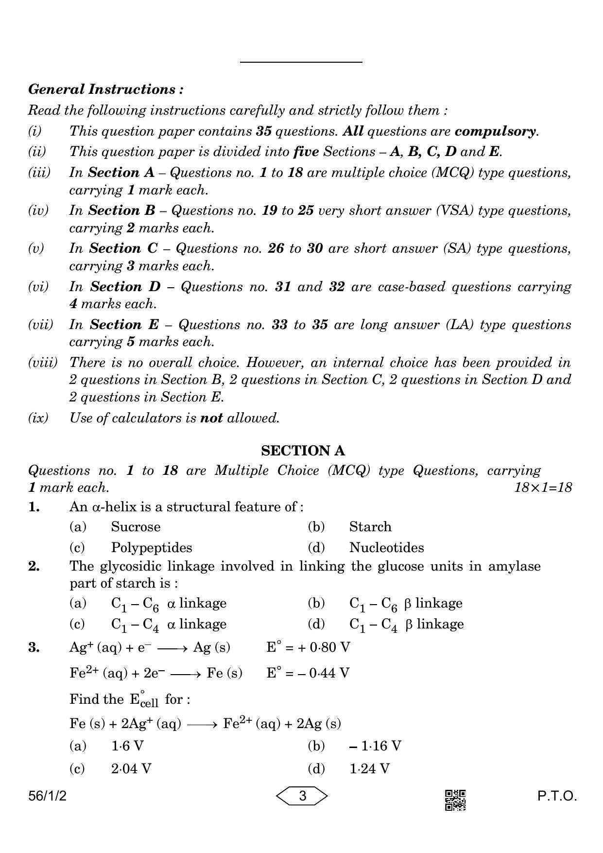 CBSE Class 12 56-1-2 Chemistry 2023 Question Paper - Page 3